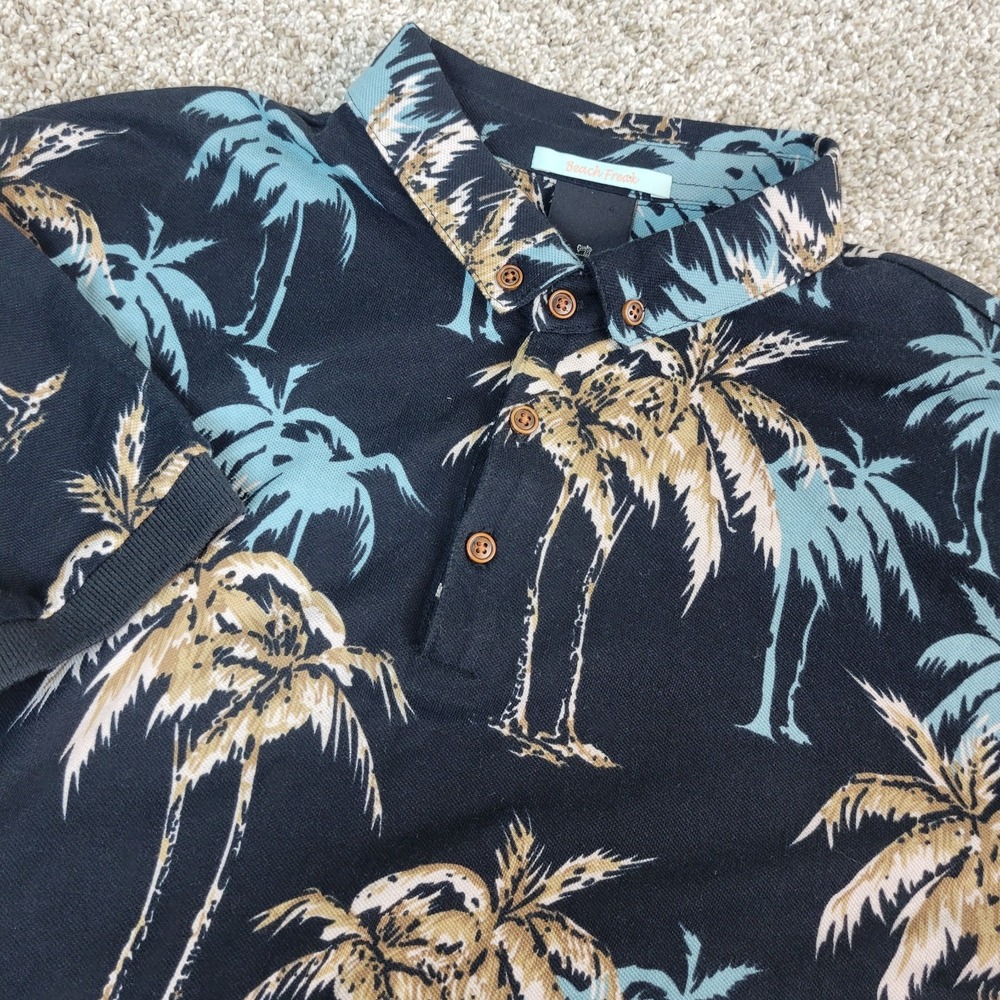Scotch & Soda Beach Freak Mens Medium Black AOP Floral Button Down Polo SS